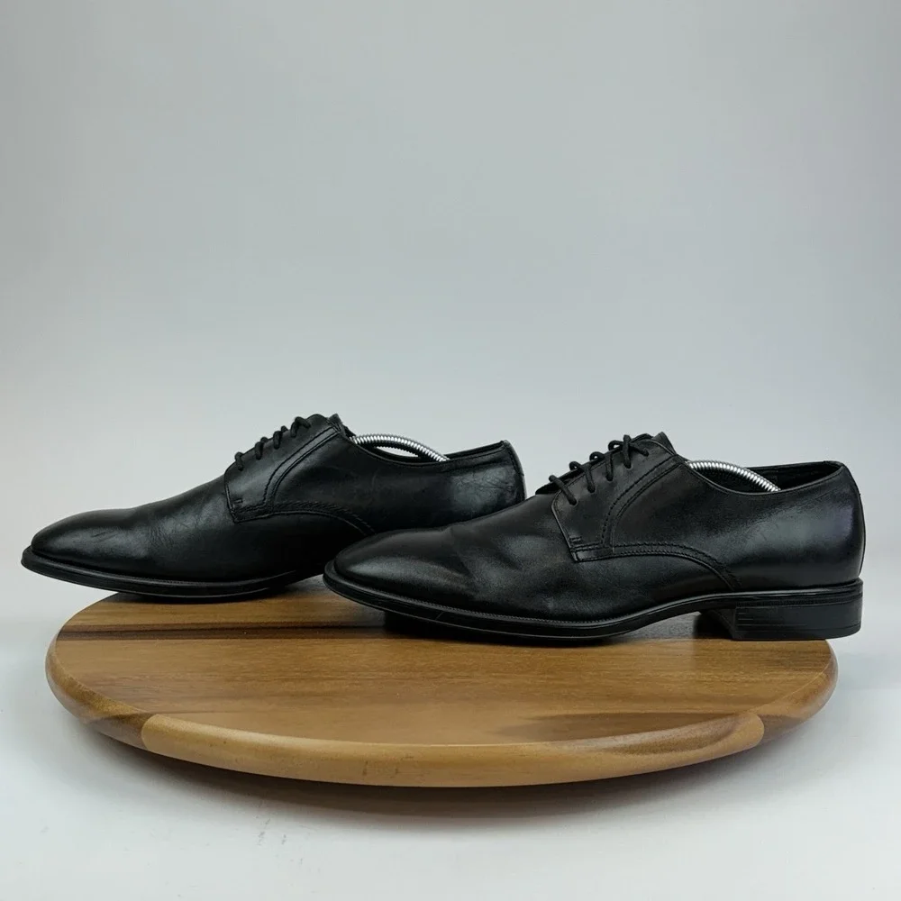 Mens Johnston & Murphy Black Leather Plain Toe Dress Shoes Oxfords Size 11 M GUC